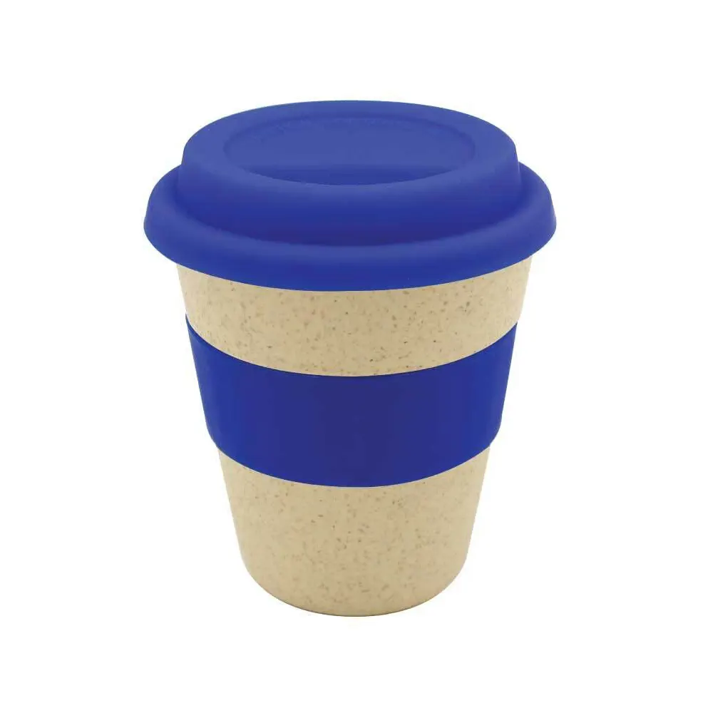 cupio wheat straw sip lid cup with silicone lid band blue 1 TUMVIA - Plant Based PLA & Wheat Straw Travel Cup with Bamboo Lid & Cork Grip (420ml) - Image 2