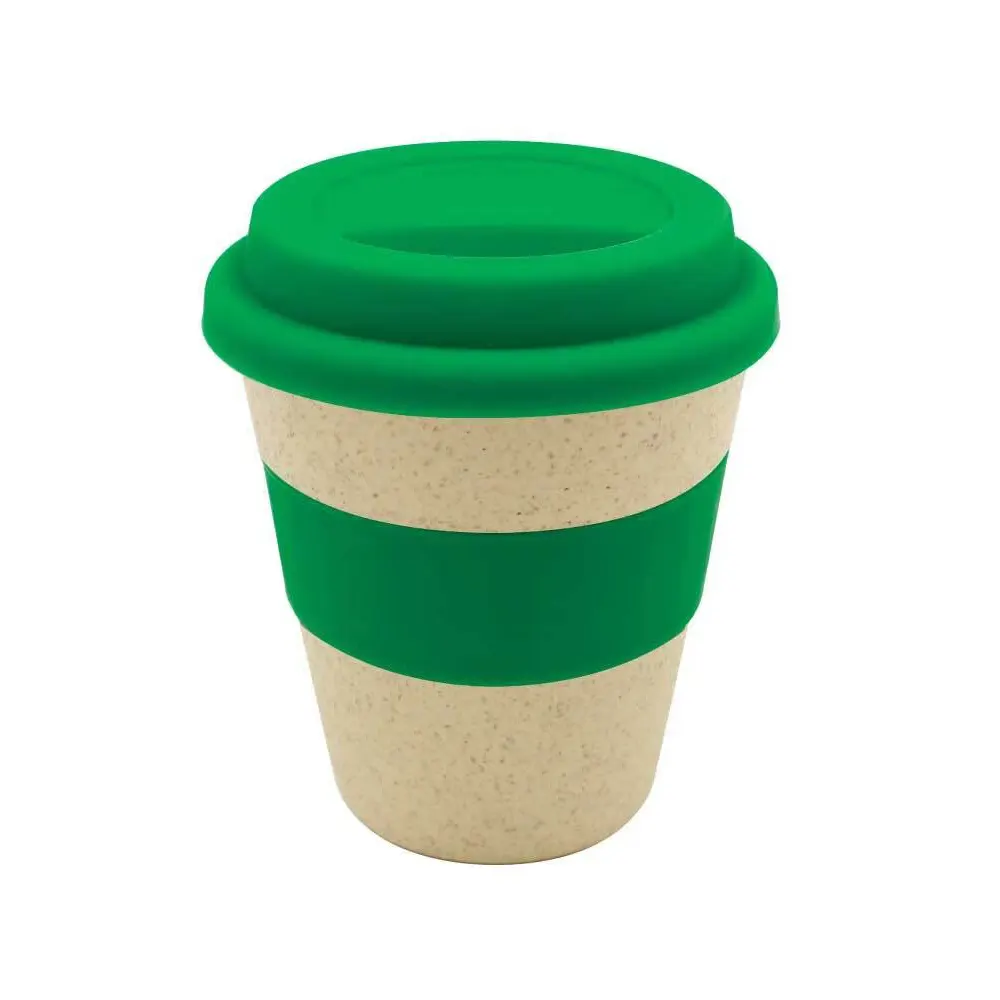 cupio wheat straw sip lid cup with silicone lid band green 1 TUMVIA - Plant Based PLA & Wheat Straw Travel Cup with Bamboo Lid & Cork Grip (420ml) - Image 3
