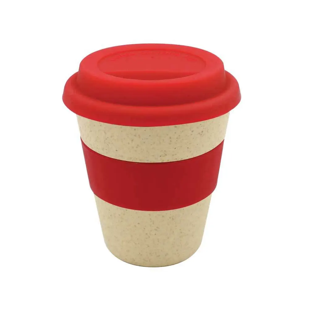 cupio wheat straw sip lid cup with silicone lid band red 1 TUMVIA - Plant Based PLA & Wheat Straw Travel Cup with Bamboo Lid & Cork Grip (420ml) - Image 4
