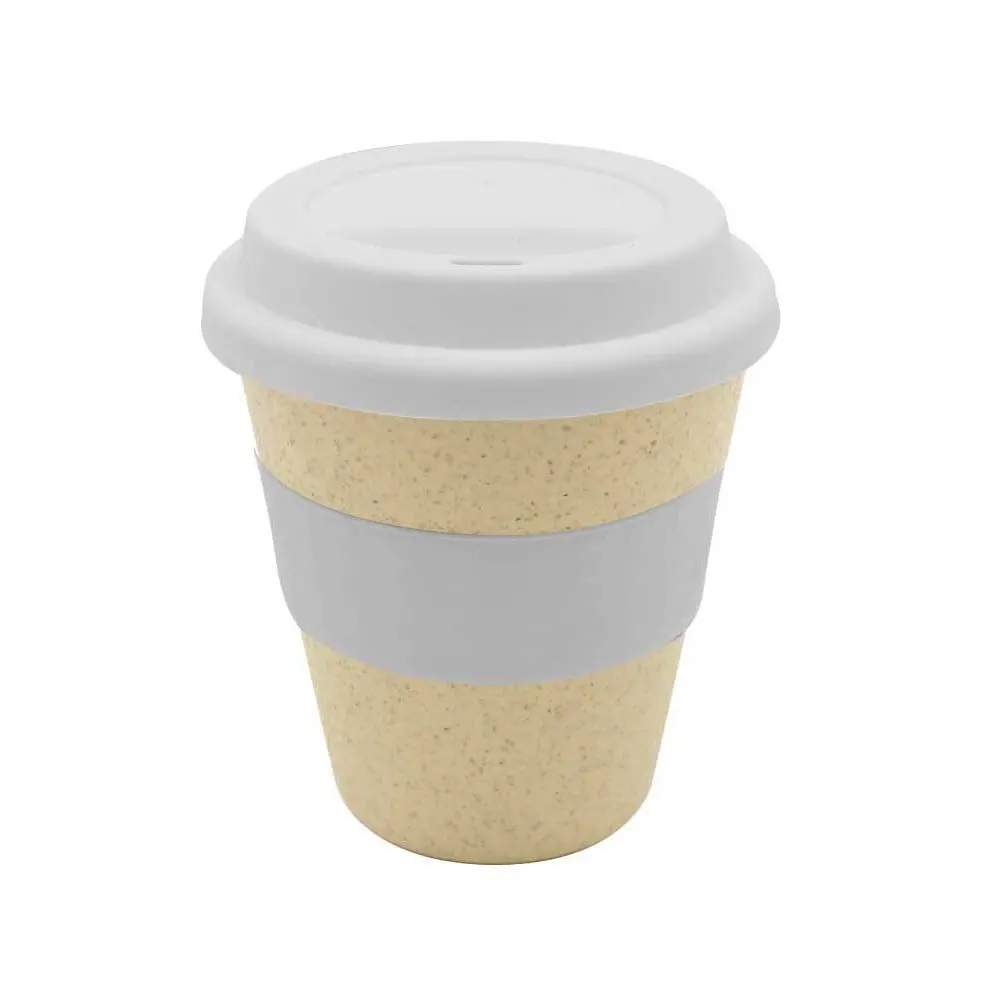cupio wheat straw sip lid cup with silicone lid band white 1 TUMVIA - Plant Based PLA & Wheat Straw Travel Cup with Bamboo Lid & Cork Grip (420ml) - Image 5