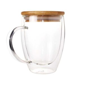 Double Wall Clear Glass Mug with Bamboo Lid