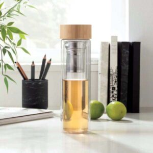 Double Wall Glass Insulation Bottle with Wooden Cap