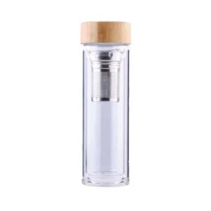 Double Wall Glass Insulation Bottle with Wooden Cap