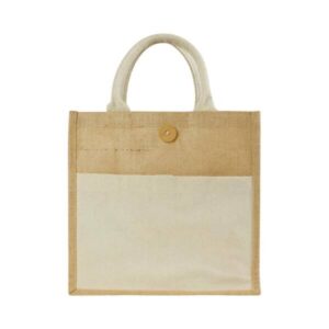 Eco-Friendly Jute Bags with Front Cotton Pocket & Button Closure