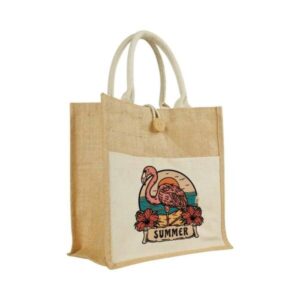 Eco-Friendly Jute Bags with Front Cotton Pocket & Button Closure