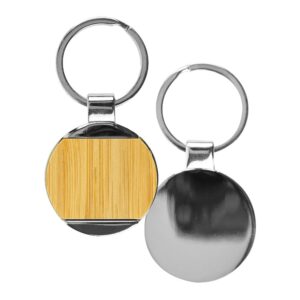 Round Bamboo & Metal Keychain