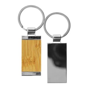 Rectangular Bamboo & Metal Keychain