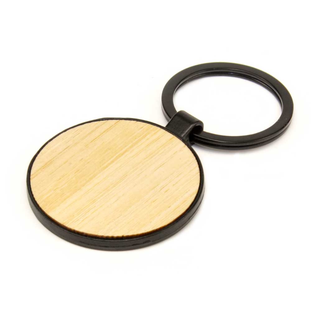 ev kc 05 round bamboo keychain black metal base 1 Round Bamboo Keychain with Black Metal Base