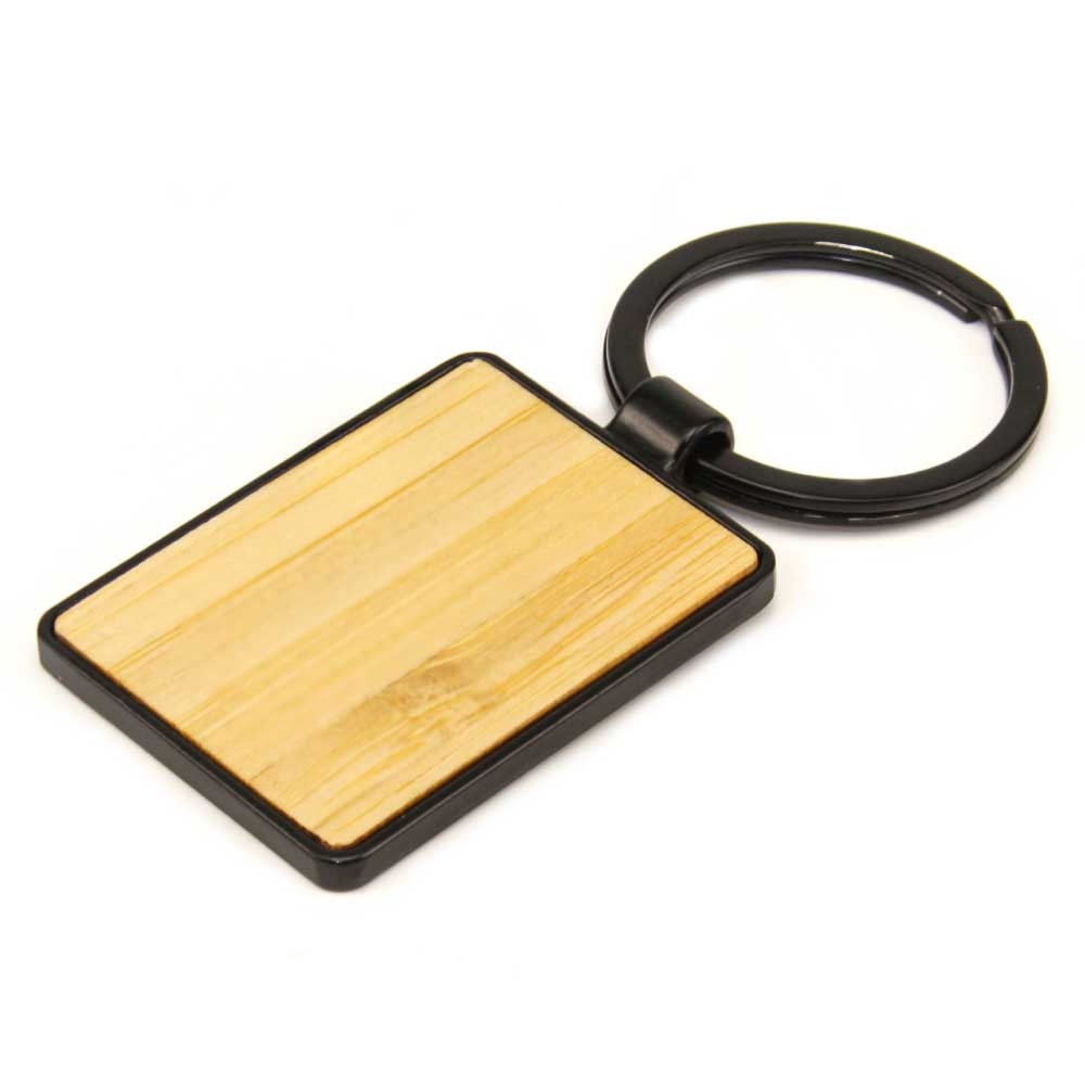 ev kc 06 rectangular bamboo keychain black metal base 1 Rectangular Bamboo Keychain with Black Metal Base