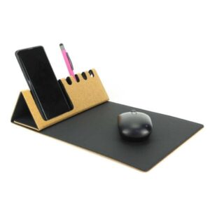 Foldable Cork+PU Mousepad with Mobile & Pen Holder