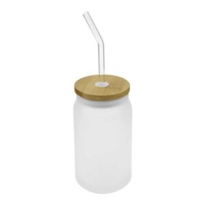 Glass Bottle with Straw and Bamboo Lid 455 ml Capacity