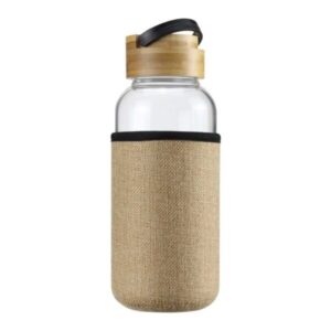 Glass Bottles with Bamboo Lid and Eco Sleeve, 1 liter