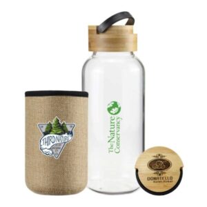 Glass Bottles with Bamboo Lid and Eco Sleeve, 1 liter