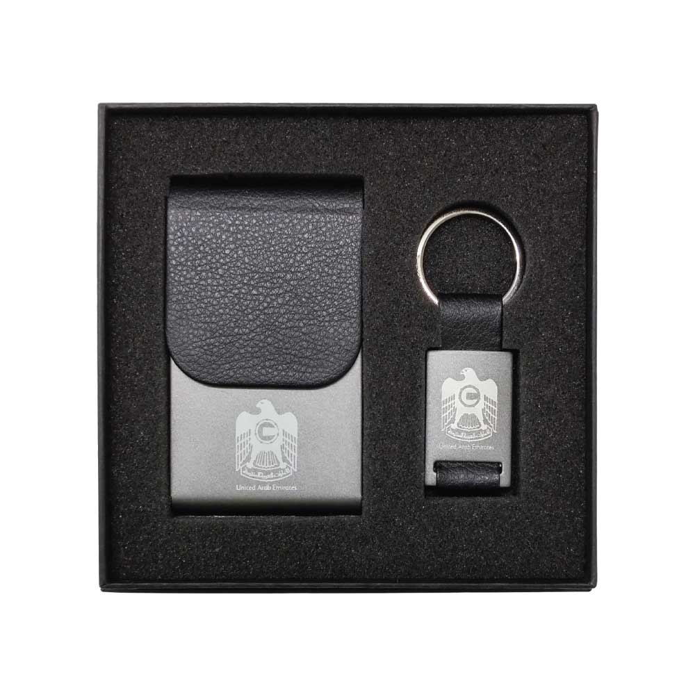 gs set2 06 business card holder keychain gift set black box printed 2 Piece Business Card Holder & Keychain Gift Set in Black Box - Image 2