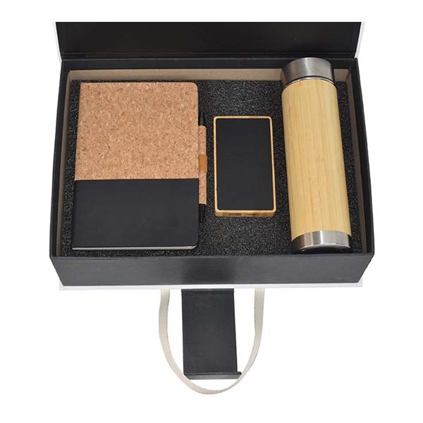 gs set4 14 eco tech gift set bamboo powerbank led bottle open Eco-Friendly Tech & Office Gift Set (Handle Gift Box) - Image 2