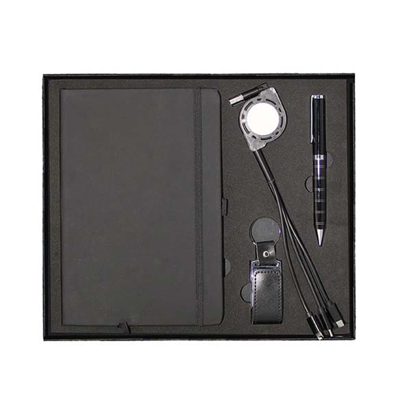 gs set4 27 office charging gift set 3 in 1 cable leather usb pu notebook main Office & Charging Gift Set (Top Gift Box)