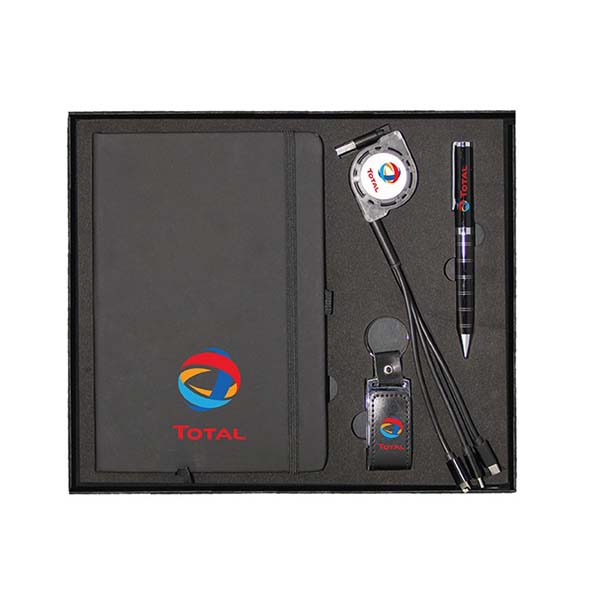 gs set4 27 office charging gift set 3 in 1 cable leather usb pu notebook printed Office & Charging Gift Set (Top Gift Box) - Image 2