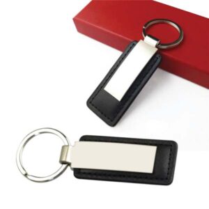 Metal Keychain with Leather Strap