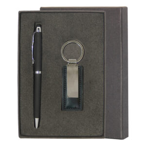 Metal Pen & Leather Keychain Gift Set