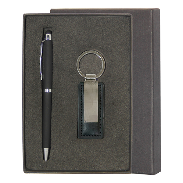 metal pen leather keychain gift set GS 21 20 1 Metal Pen & Leather Keychain Gift Set