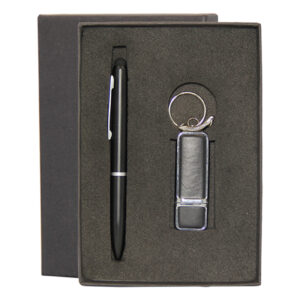 Metal Pen & Leather USB Flash Drive & Mini Power Bank Gift Set