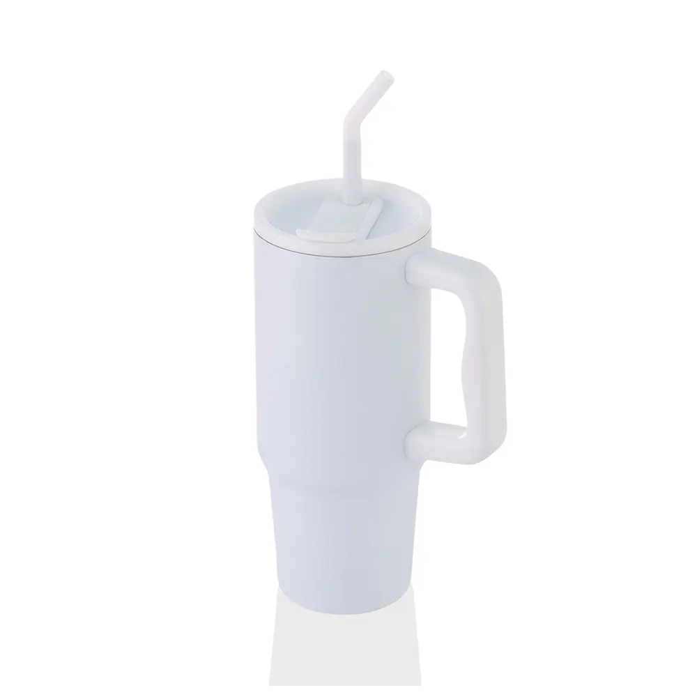 mettro recycled stainless steel insulated tumbler with rotating lid handle white 1 METTRO - Recycled Stainless Steel Insulated Tumbler with Rotating Lid & Handle (900ml) - Image 2