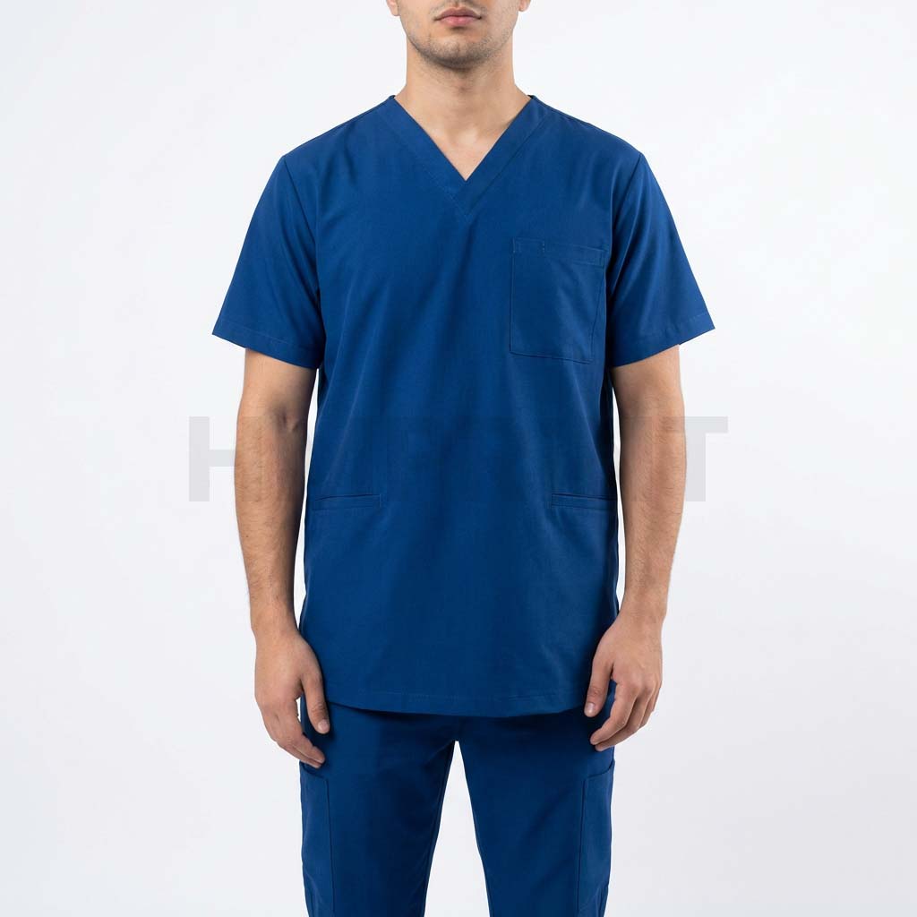 ms 06 mens navy v neck scrub top with chest pocket Men's Navy v-neck Scrub Top with Chest Pocket