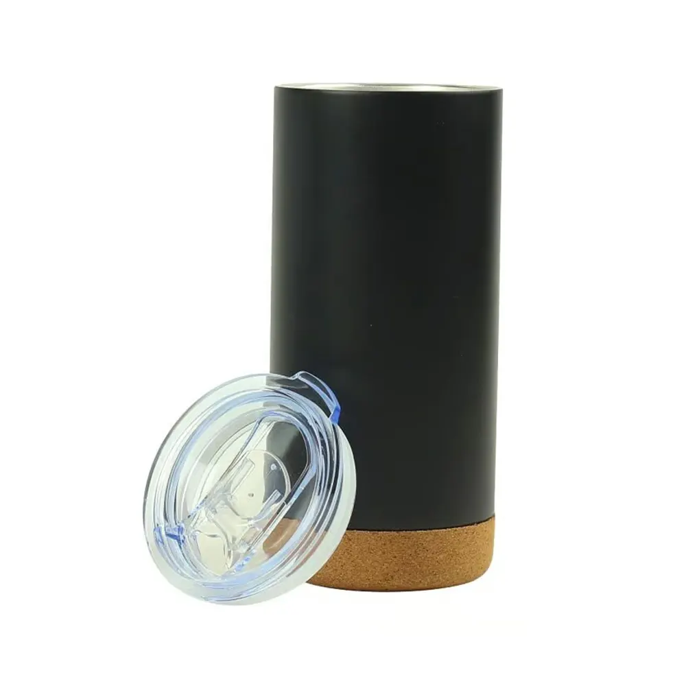 muglo vacuum insulated travel tumbler with cork base clear lid black 2 MUGLO - Vacuum Insulated Travel Tumbler with Cork Base & Clear Lid (450ml) - Image 2