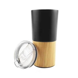 MUGO – Bamboo Accent Vacuum Travel Tumbler with Clear Lid (450ml)