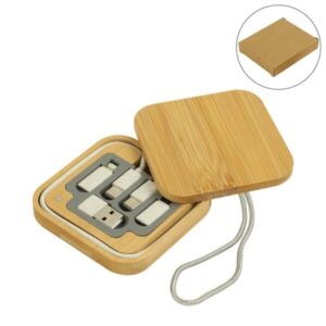 Multi-Charging Cable Set in Square Bamboo Case