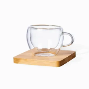 NECTO – Double Wall Borosilicate Espresso Cup Set with Bamboo Coasters (90ml)