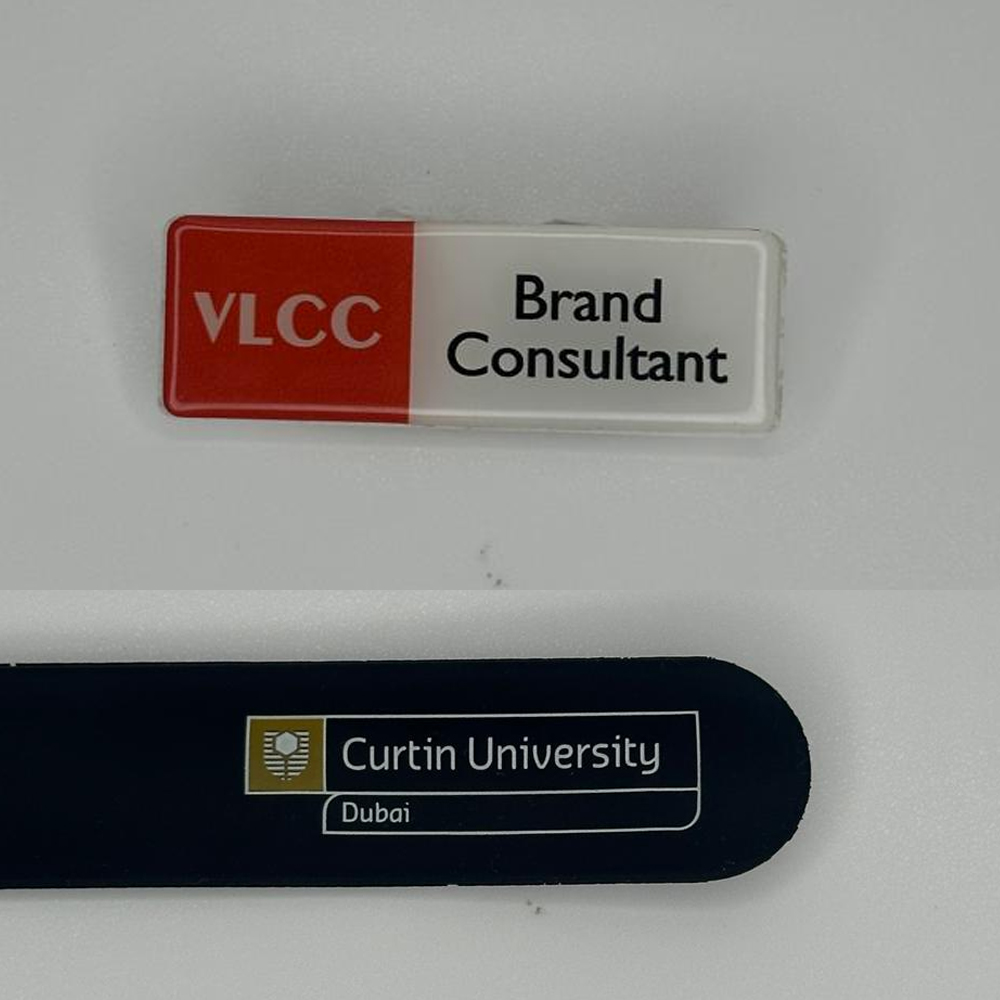 Printed name badge and silicone strap wristband branding