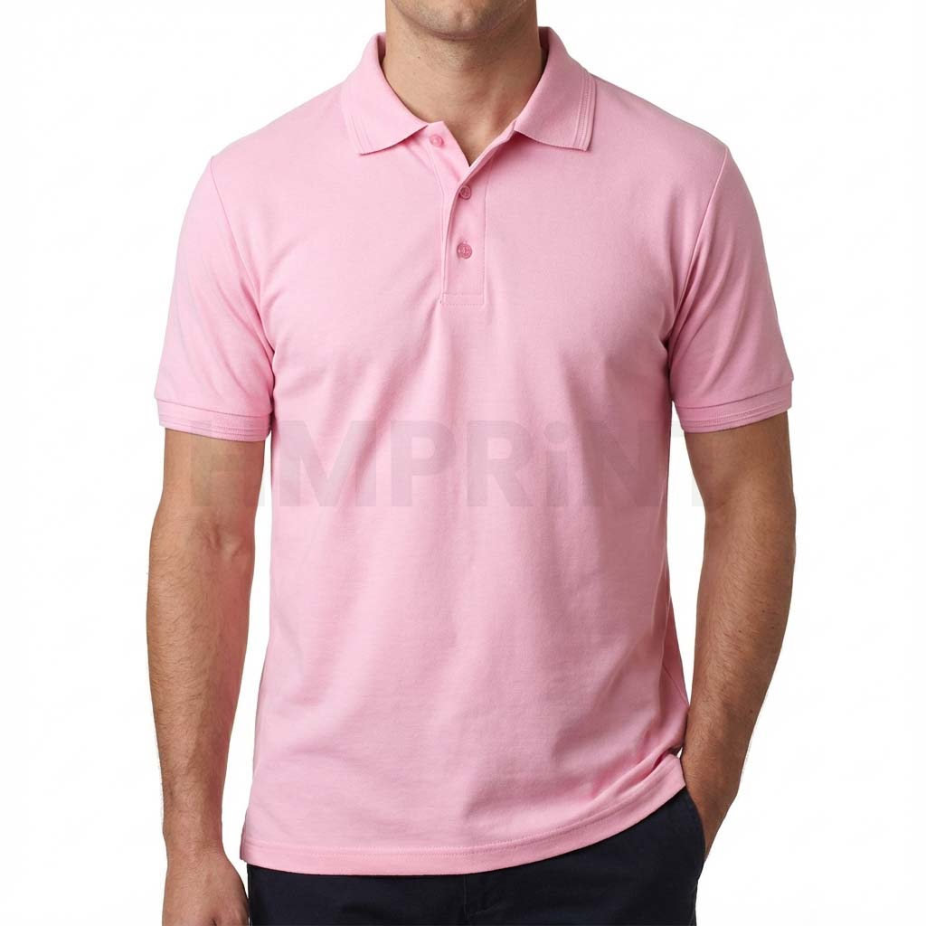 pink polo exclusive 220 pink short sleeve polo shirt with a classic collar and two button placket.