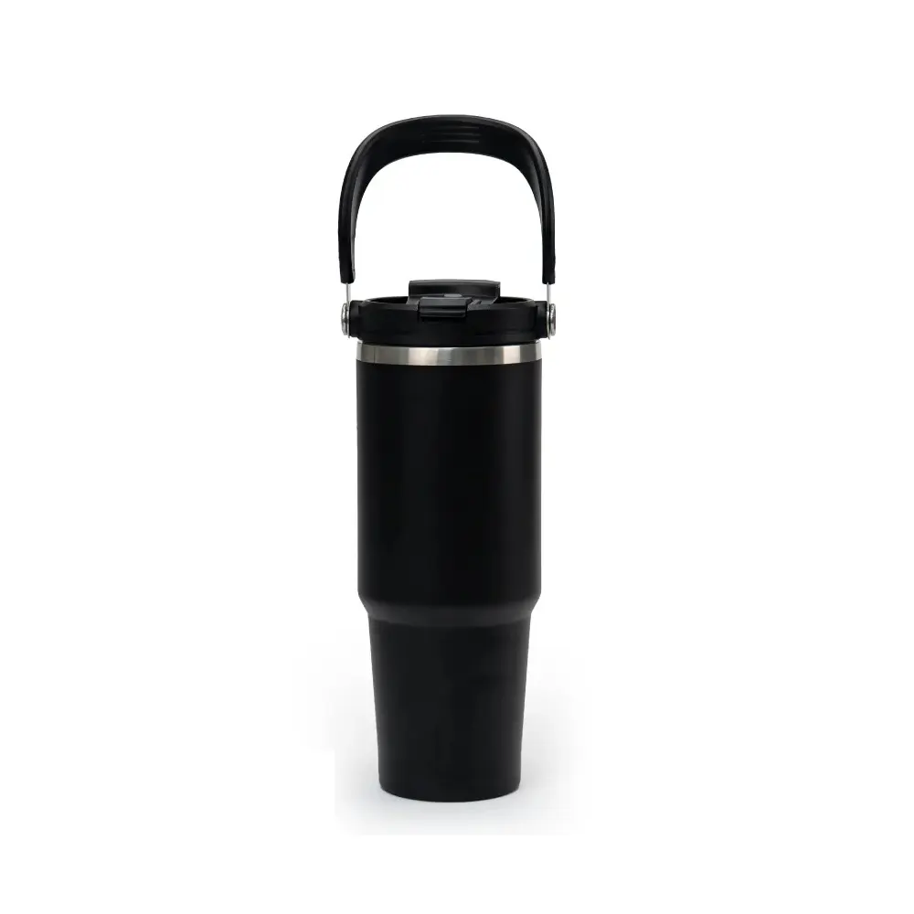 pourio vacuum insulated stainless steel tumbler with flip straw carry handle black 1 POURIO - Vacuum Insulated Stainless Steel Tumbler with Flip Straw & Carry Handle (900ml)