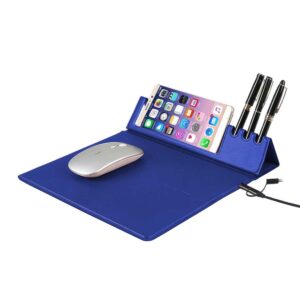 PU Leather Mousepad with Wireless Charging, Pen & Mobile Holder