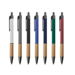Push-Button Metal Pen with Bamboo Grip