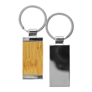 Rectangular Bamboo and Metal Keychains Size 32mm