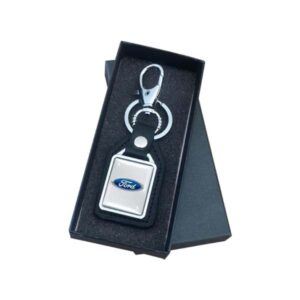 Rectangular Leather & Metal Keychain