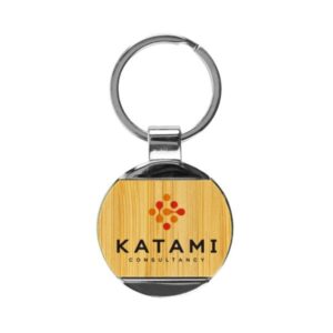 Round Bamboo and Metal Keychains Size 32mm