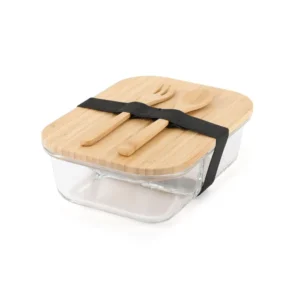 SAVORO – Borosilicate Glass Lunch Box with 3 Compartments & Bamboo Lid with Cutlery