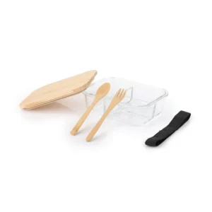 SAVORO – Borosilicate Glass Lunch Box with 3 Compartments & Bamboo Lid with Cutlery