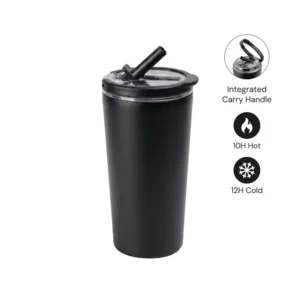 SLYRO – Vacuum Insulated Tumbler with Flip-Up Straw Lid & Carry Handle (600ml)