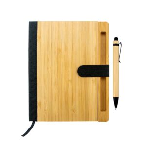 A5 Bamboo & RPET Notebook With Bamboo Pen & Pen Holder