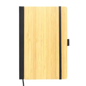 A5 Bamboo Notebook With Black PU Back & Pen Holder