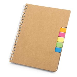 A5 Recycled Cardboard Spiral Notebook With Sticky Notes & Pen