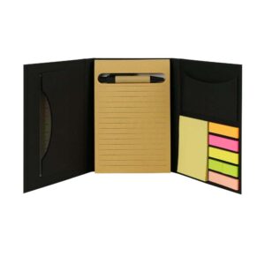 Cardboard Tri-Fold Notepad Set with Sticky Notes, Pen, Card Slot & Ruler