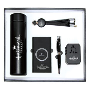 Stainless Steel Drinkware, Wireless Powerbank (10000 mAh), Laser Light USB Pen Drive, Light-Up 3-in-1 USB Cable & Travel Adapter Gift Set