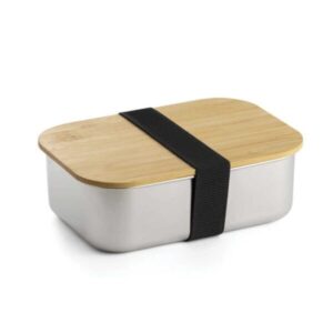 Stainless Steel Lunch Box with Bamboo Lid & Strap