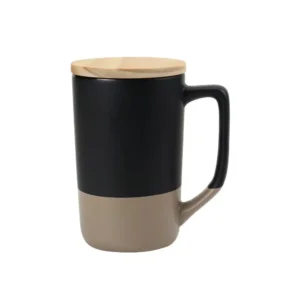SWERLO – Two Tone Ceramic Mug with Clay Base & Bamboo Lid (460ml / 15oz)