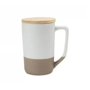 SWERLO – Two Tone Ceramic Mug with Clay Base & Bamboo Lid (460ml / 15oz)